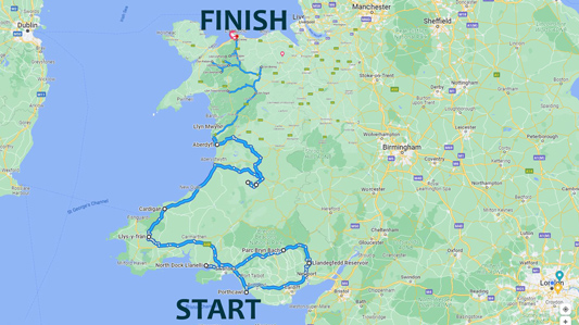 The route Gareth swam across Wales