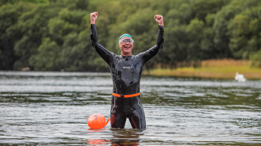 Gareth Jones celebrates after another succesfull swim